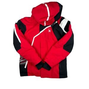 Spyder Kids large Ski Jacket Red Black Colorblock Hooded Insulated Winter Coat